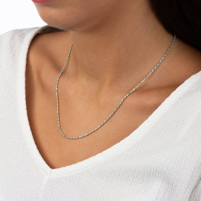 Blue Topaz Enameled Beaded Necklace in 14K / Silver Solid Gold, Mini Italian Ball Chain