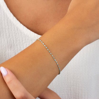 Aquamarine Enameled Beaded Bracelet 14K Solid Gold / Silver, Mini Italian Ball Chain