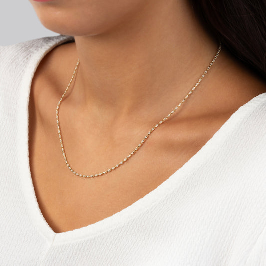 Pearl White Enameled Beaded Necklace in 14K / Silver Solid Gold, Mini Italian Ball Chain