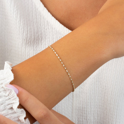 White Topaz Enameled Beaded Bracelet 14K Solid Gold / Silver, Mini Italian Ball Chain