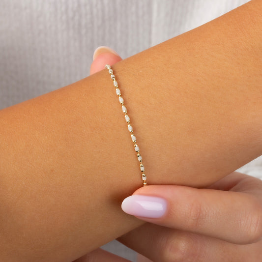 White Topaz Enameled Beaded Bracelet 14K Solid Gold / Silver, Mini Italian Ball Chain