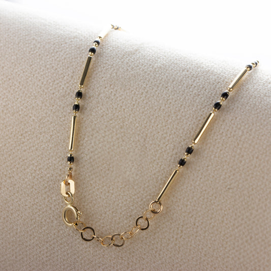 Black Onyx Enameled Beaded Bar Bracelet 14K Solid Gold / Silver, Layered Spaced Design
