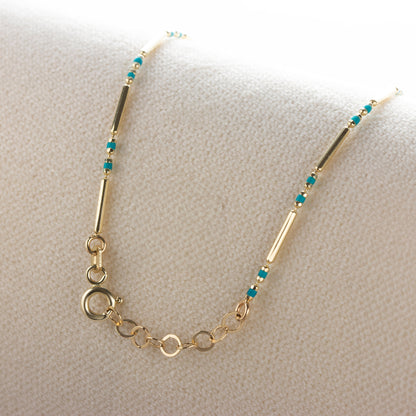 Blue Topaz Enameled Beaded Bar Bracelet 14K Solid Gold / Silver, Layered Spaced Design