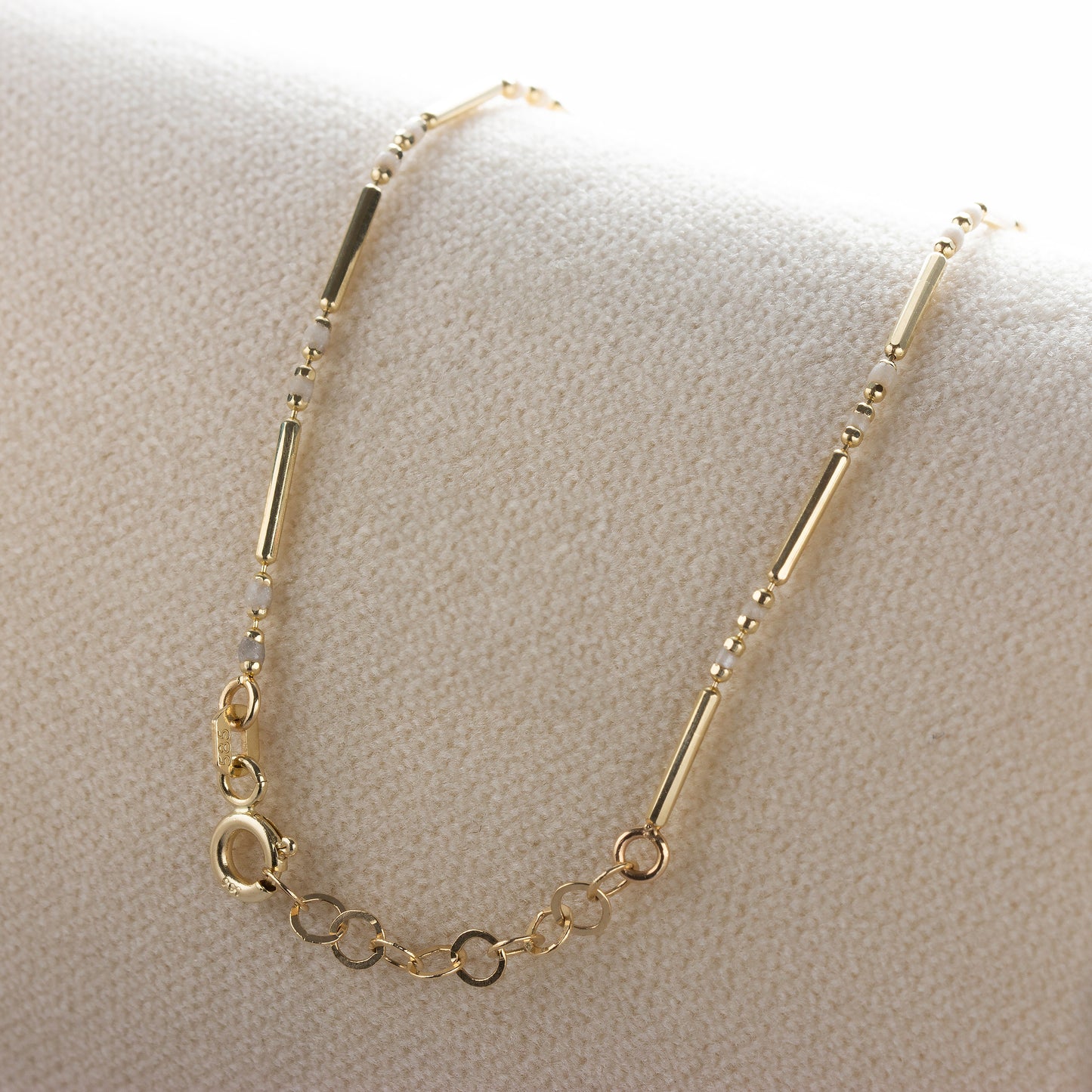 White Topaz Enameled Beaded Bar Bracelet 14K Solid Gold / Silver, Layered Spaced Design