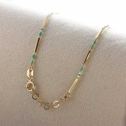 Turquoise Enameled Beaded Bar Bracelet 14K Solid Gold / Silver, Layered Spaced Design