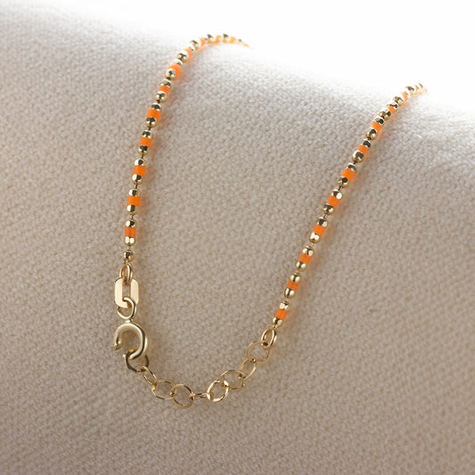 Citrine Enameled Beaded Bracelet 14K Solid Gold / Silver, Mini Italian Ball Chain