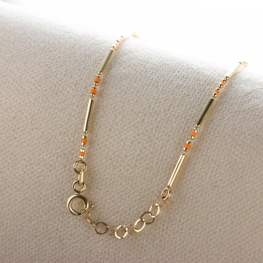 Citrine Enameled Beaded Bar Bracelet 14K Solid Gold / Silver, Layered Spaced Design