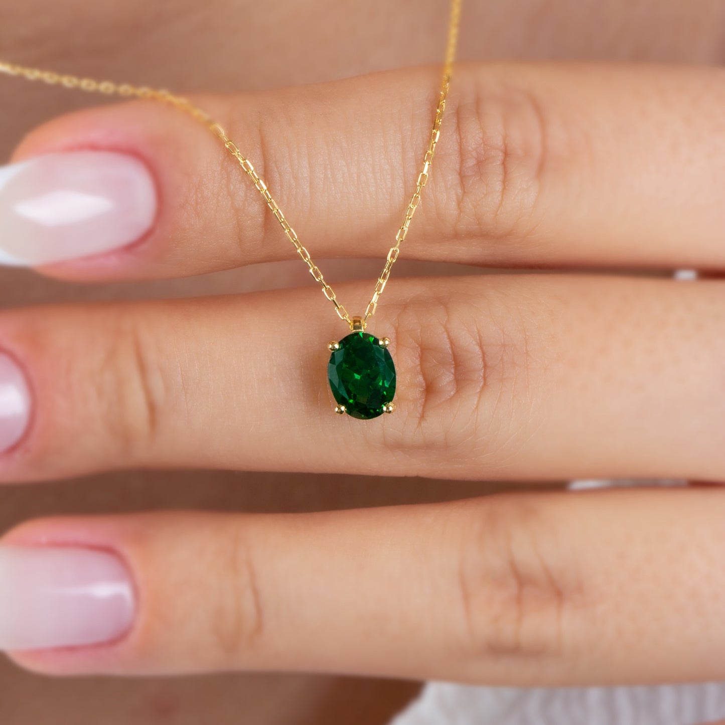 Oval Cut Emerald Necklace 8K/10K/14K Solid Gold, May Birthstone