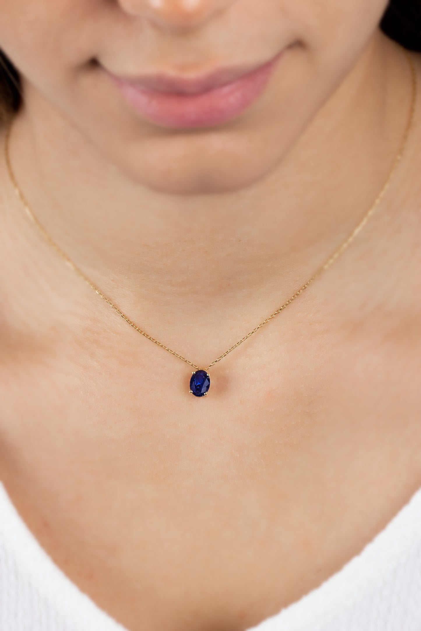 Oval Cut Sapphire Necklace 8K/10K/14K Solid Gold, September Birthstone