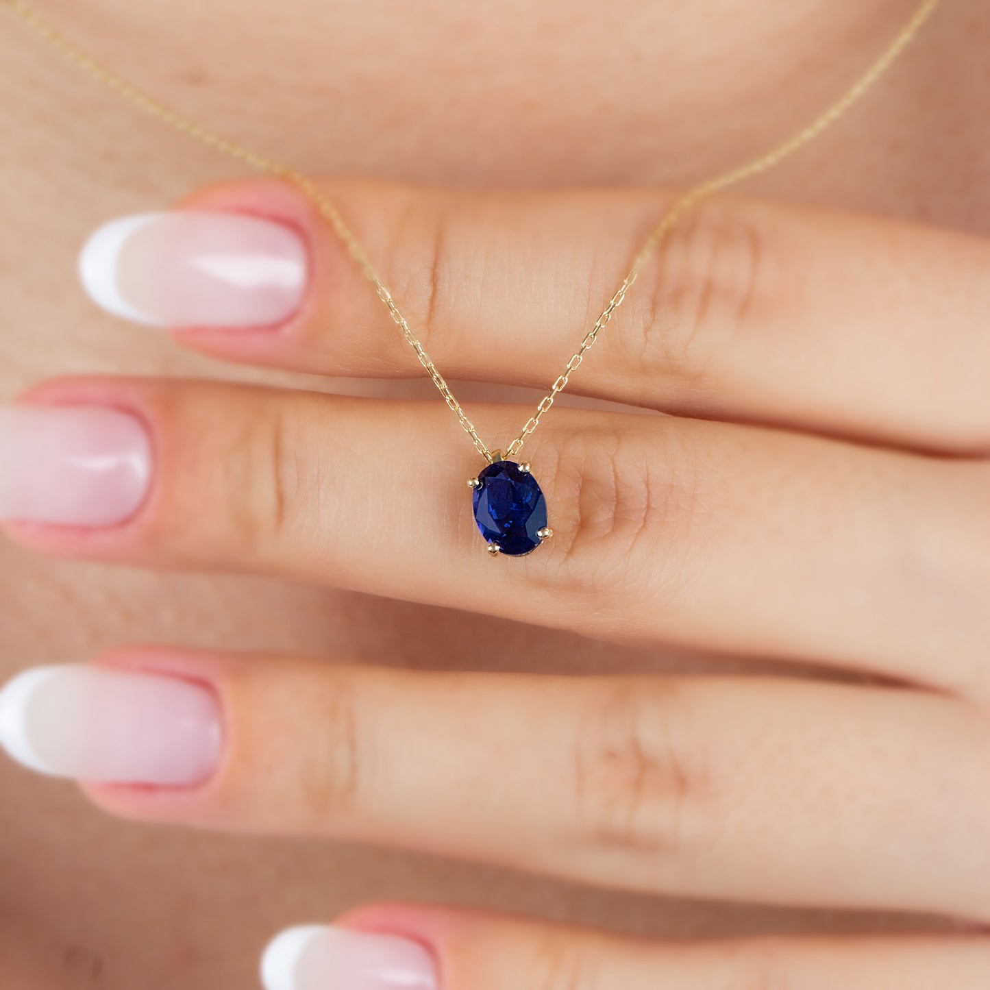 Oval Cut Sapphire Necklace 8K/10K/14K Solid Gold, September Birthstone