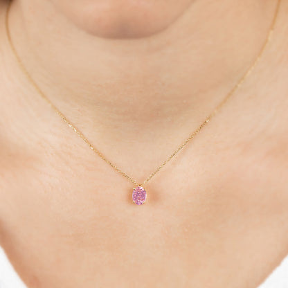 Oval Cut Pink Tourmaline Necklace 8K/10K/14K Solid Gold, October Birthstone