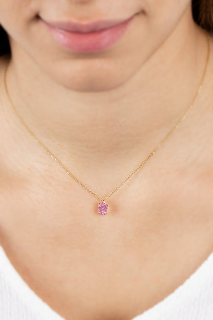 Oval Cut Pink Tourmaline Necklace 8K/10K/14K Solid Gold, October Birthstone