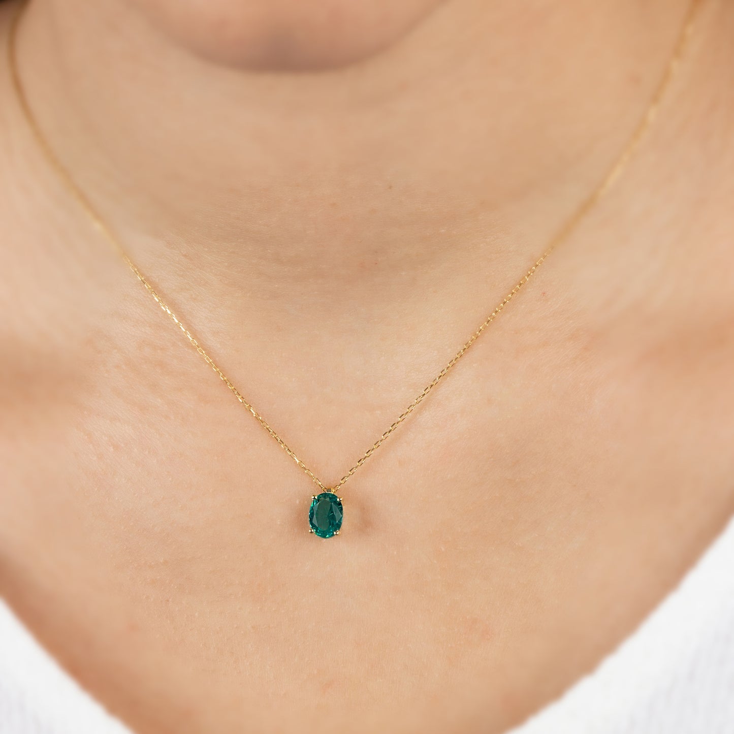 Oval Cut Aqua Green Necklace 8K/10K/14K Solid Gold