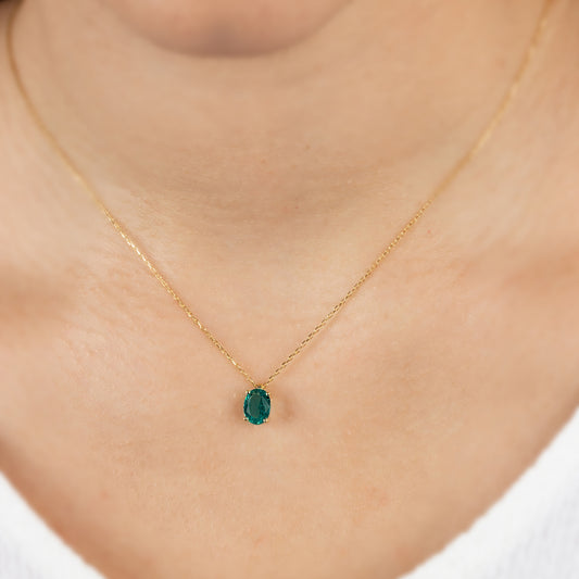 Oval Cut Aqua Green Necklace 8K/10K/14K Solid Gold