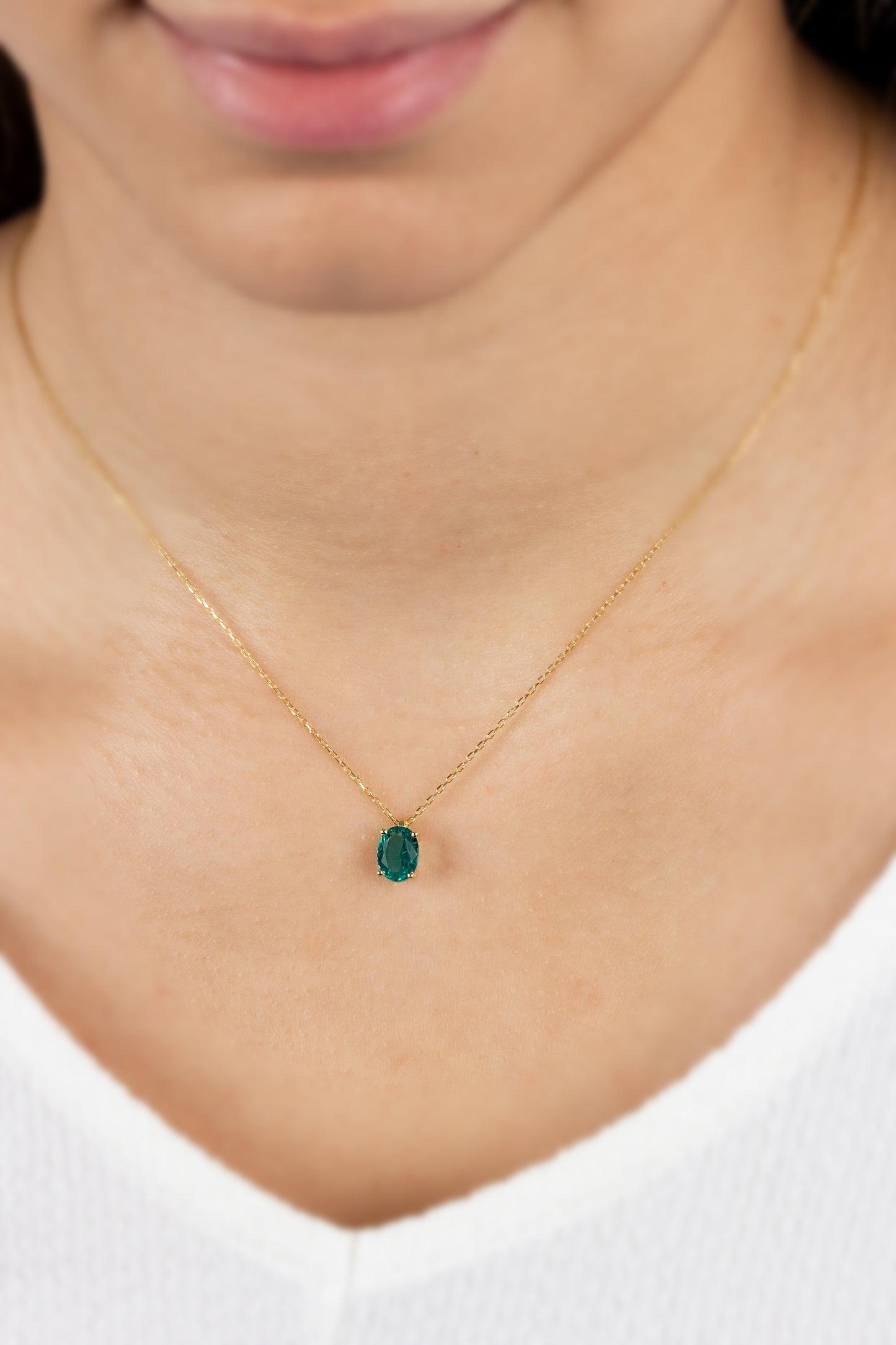 Oval Cut Aqua Green Necklace 8K/10K/14K Solid Gold