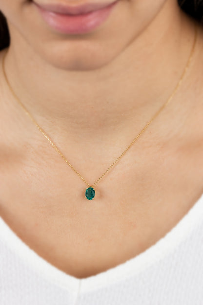 Oval Cut Aqua Green Necklace 8K/10K/14K Solid Gold