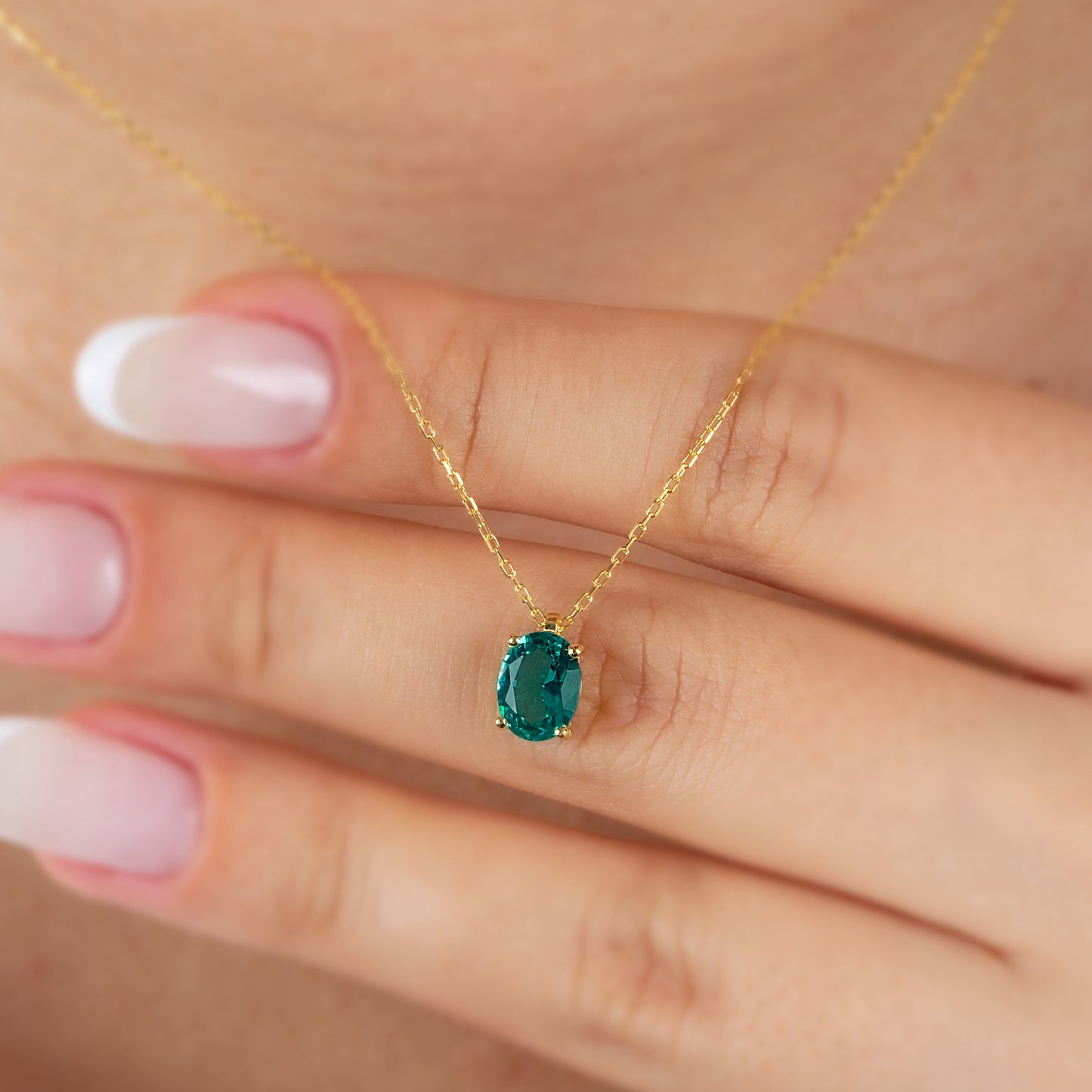 Oval Cut Aqua Green Necklace 8K/10K/14K Solid Gold