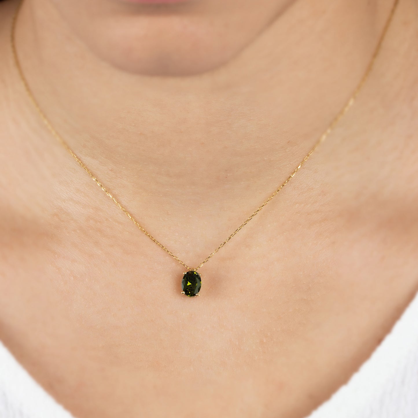 Oval Cut Peridot Necklace 8K/10K/14K Solid Gold, August Birthstone