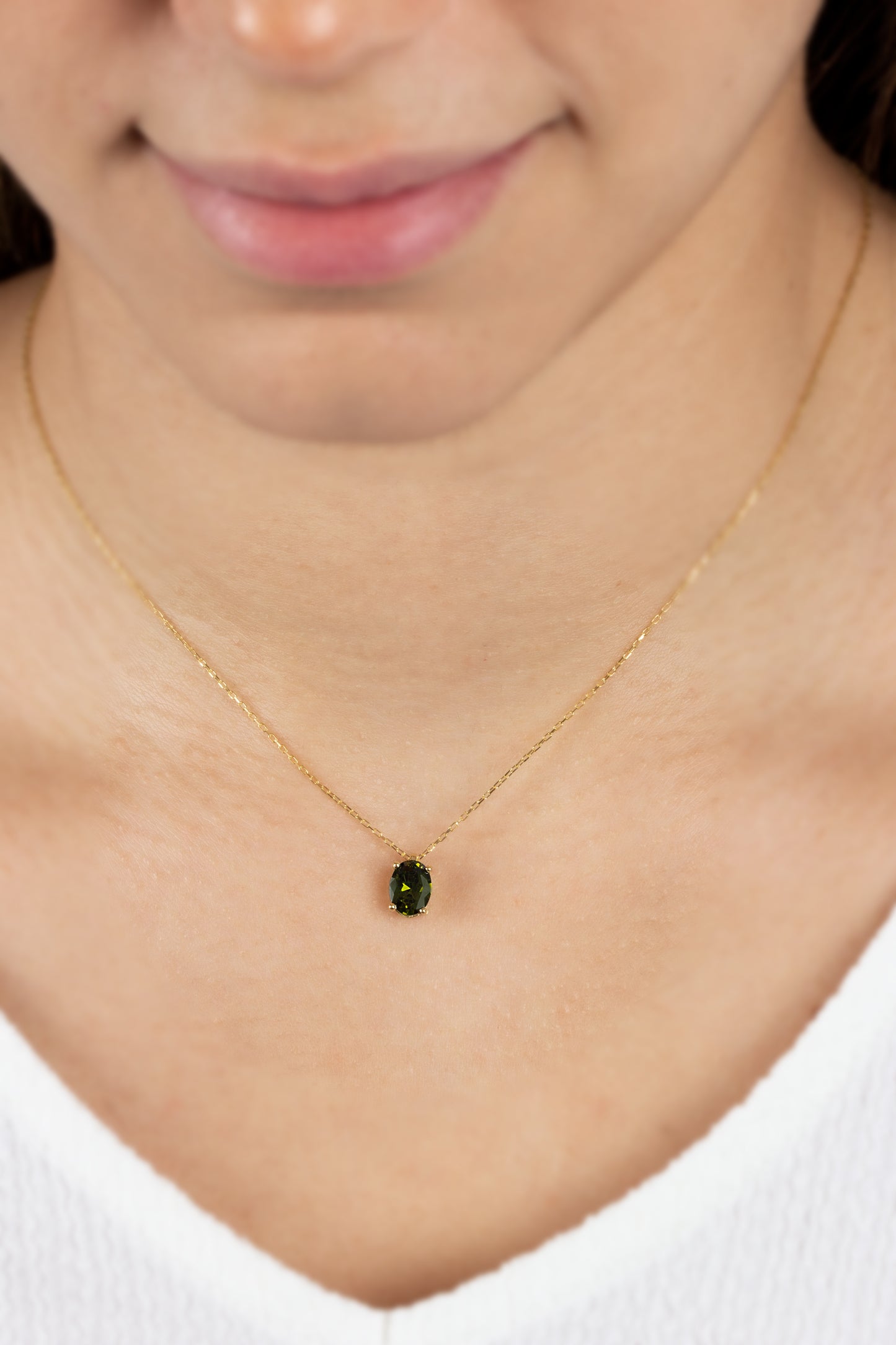 Oval Cut Peridot Necklace 8K/10K/14K Solid Gold, August Birthstone