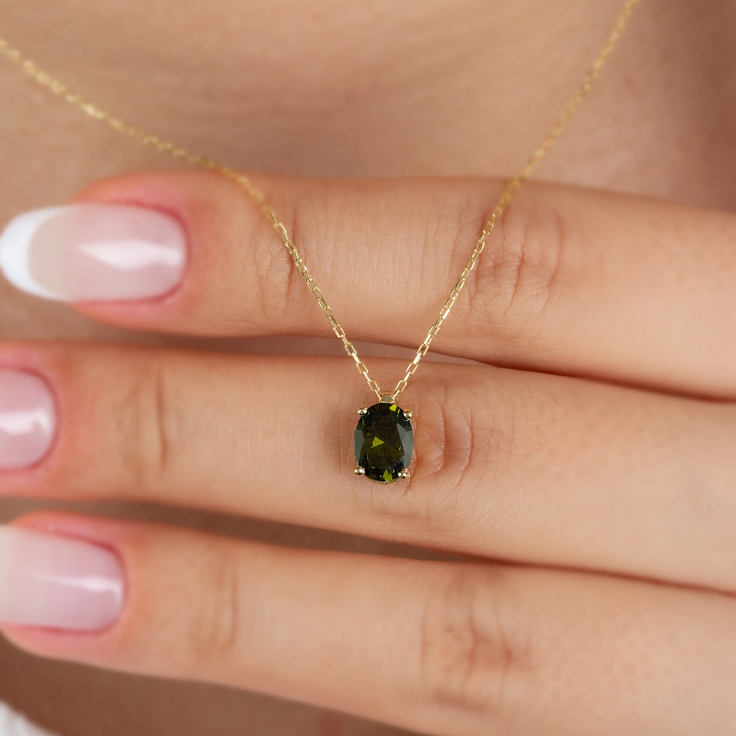 Oval Cut Peridot Necklace 8K/10K/14K Solid Gold, August Birthstone