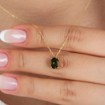 Oval Cut Peridot Necklace 8K/10K/14K Solid Gold, August Birthstone