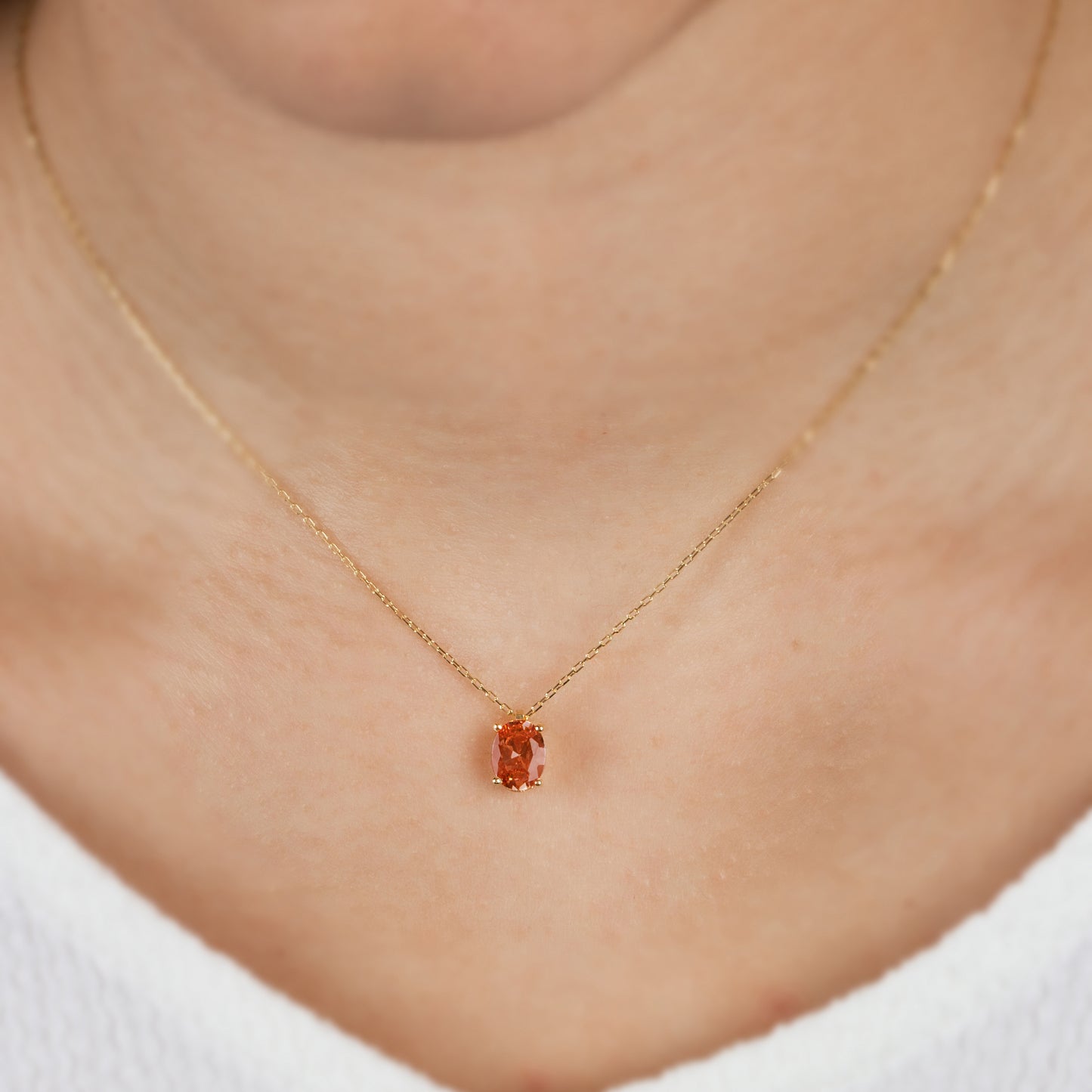 Oval Cut Citrine Necklace 8K/10K/14K Solid Gold, November Birthstone