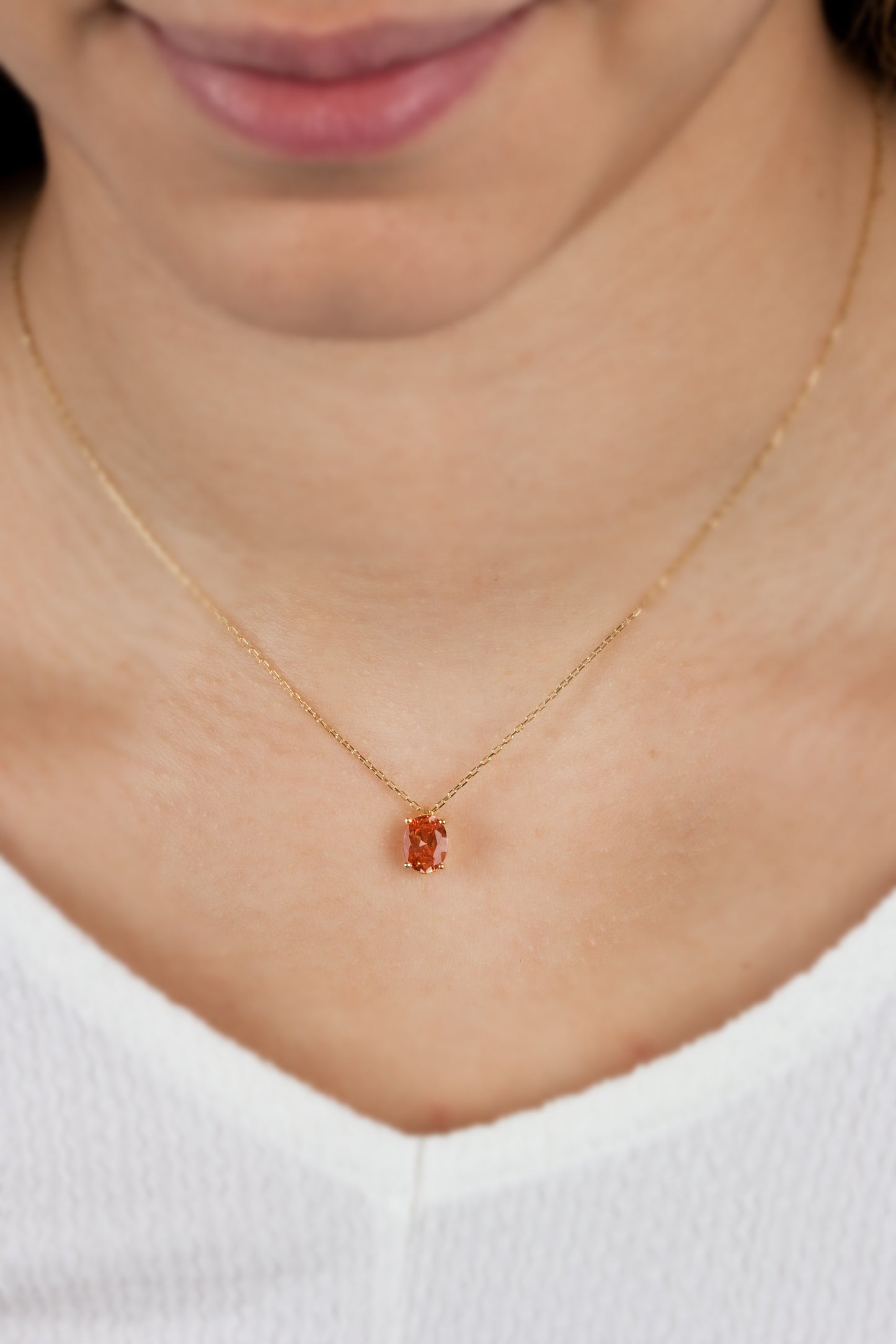Oval Cut Citrine Necklace 8K/10K/14K Solid Gold, November Birthstone