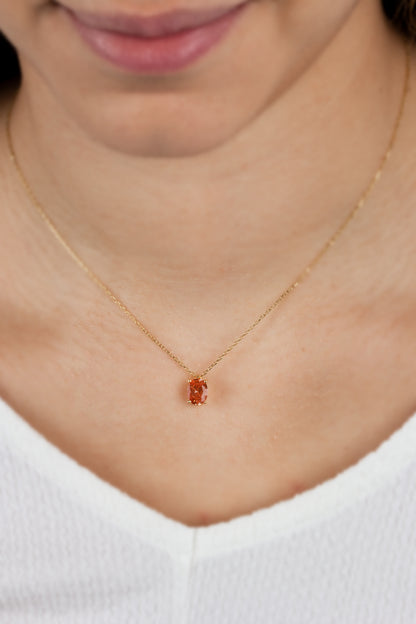 Oval Cut Citrine Necklace 8K/10K/14K Solid Gold, November Birthstone