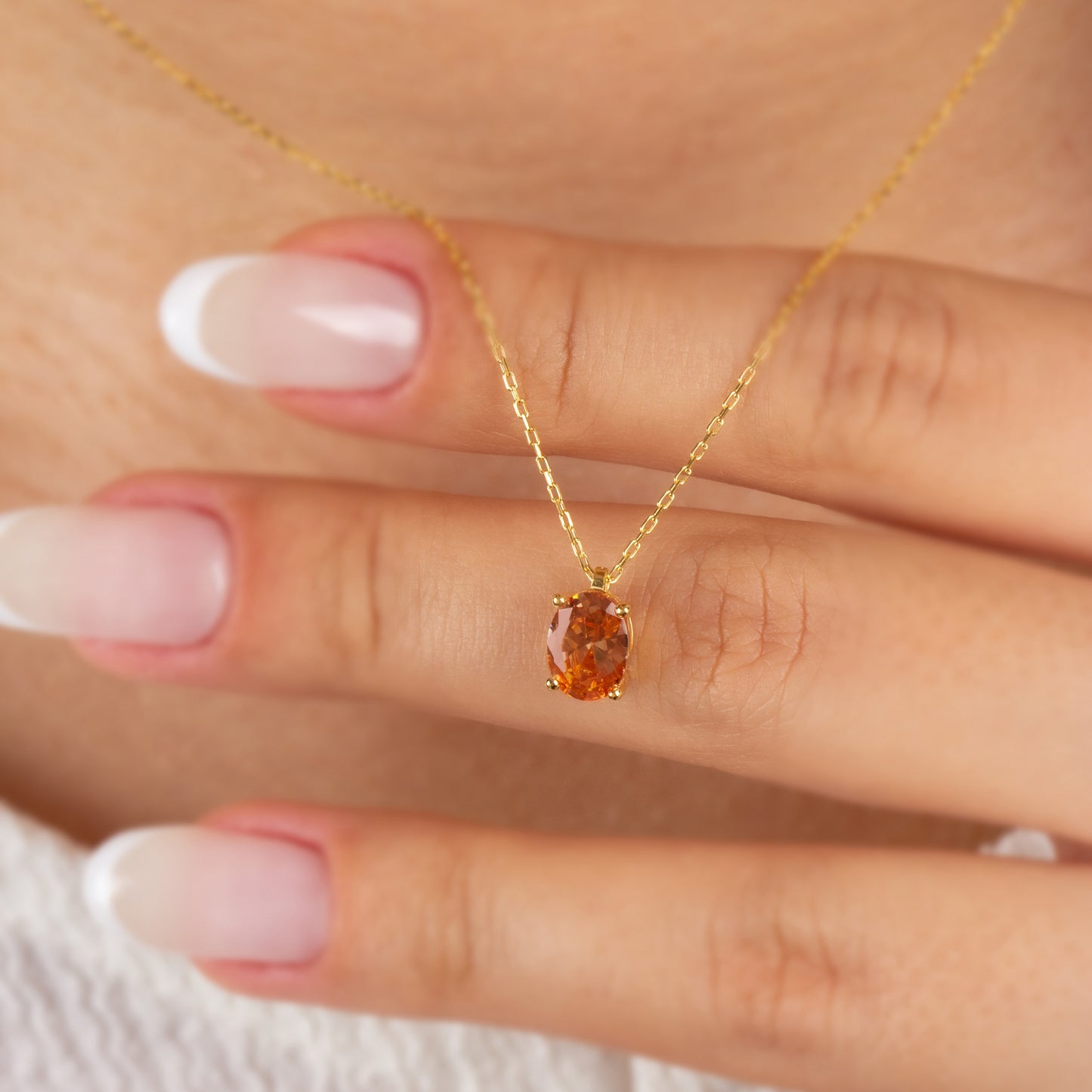 Oval Cut Citrine Necklace 8K/10K/14K Solid Gold, November Birthstone