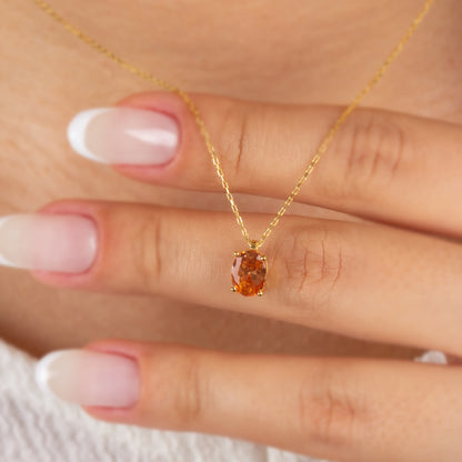 Oval Cut Citrine Necklace 8K/10K/14K Solid Gold, November Birthstone