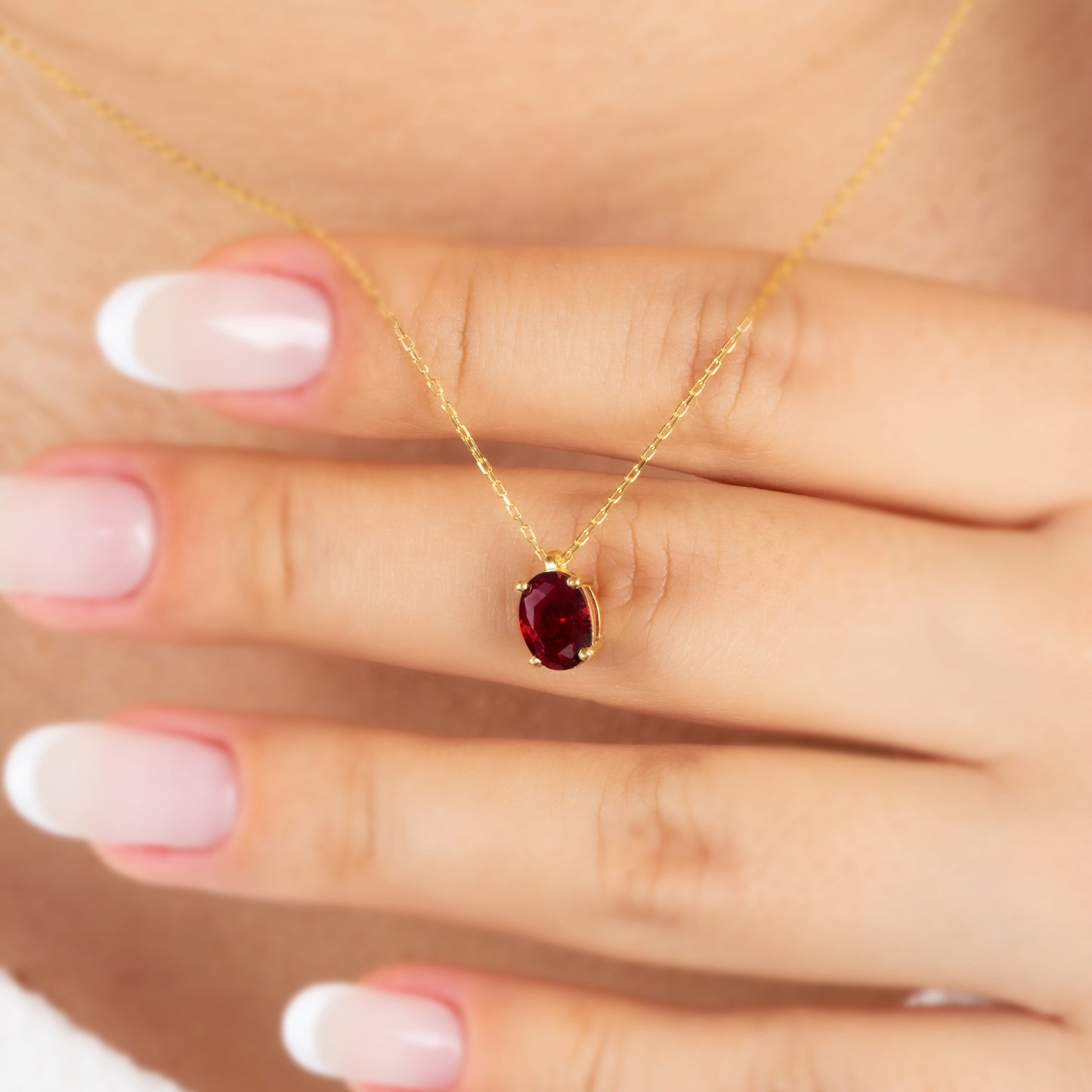 Oval Cut Garnet Necklace 8K/10K/14K Solid Gold, January Birthstone