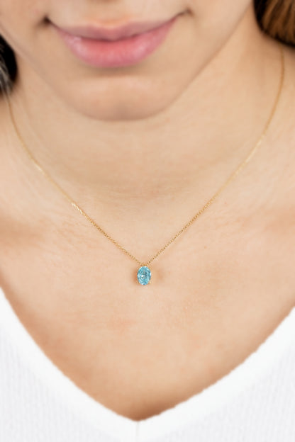 Oval Cut Aquamarine Necklace 8K/10K/14K Solid Gold, March Birthstone