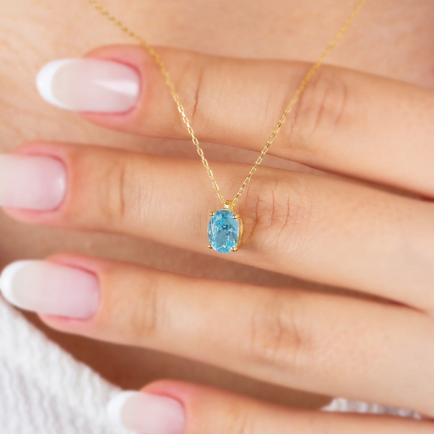 Oval Cut Aquamarine Necklace 8K/10K/14K Solid Gold, March Birthstone