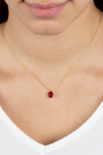 Oval Cut Ruby Necklace 8K/10K/14K Solid Gold, July Birthstone
