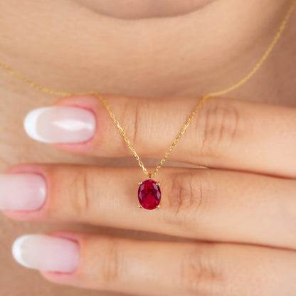 Oval Cut Ruby Necklace 8K/10K/14K Solid Gold, July Birthstone