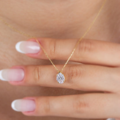 Oval Cut White Topaz Necklace 8K/10K/14K Solid Gold, April Birthstone