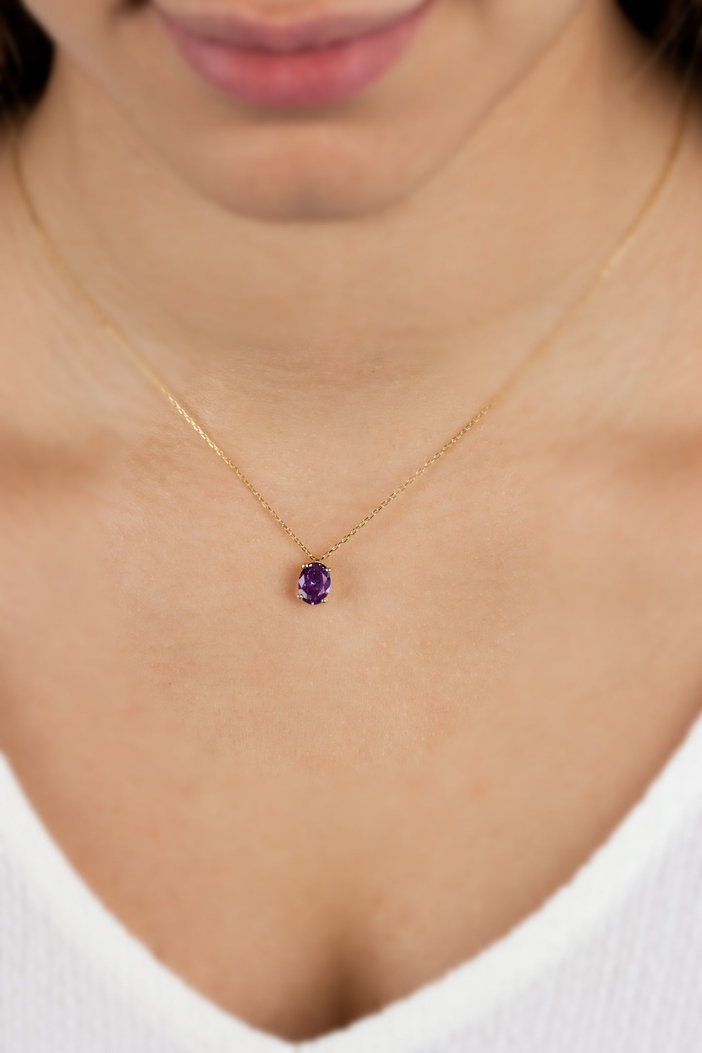 Oval Cut Amethyst Necklace 8K/10K/14K Solid Gold, February Birthstone