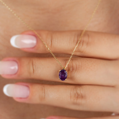 Oval Cut Amethyst Necklace 8K/10K/14K Solid Gold, February Birthstone