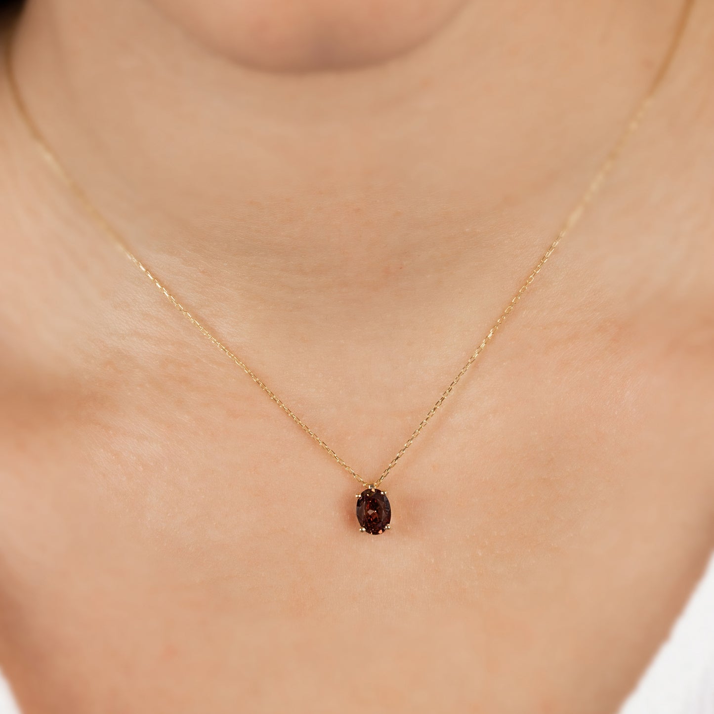 Oval Cut Smoky Quartz Necklace 8K/10K/14K Solid Gold