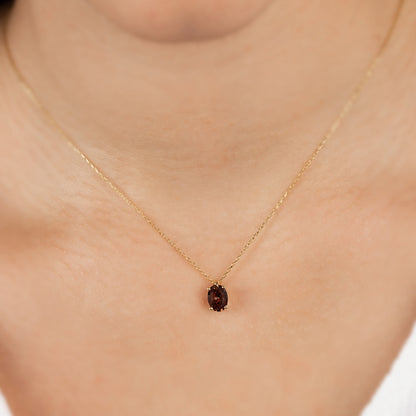 Oval Cut Smoky Quartz Necklace 8K/10K/14K Solid Gold