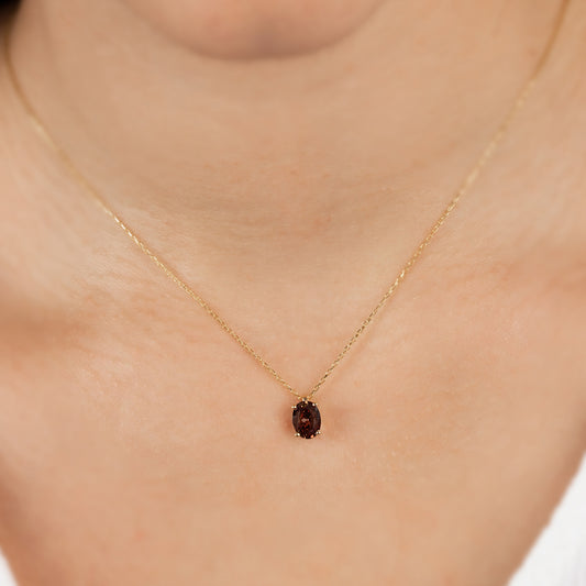Oval Cut Smoky Quartz Necklace 8K/10K/14K Solid Gold