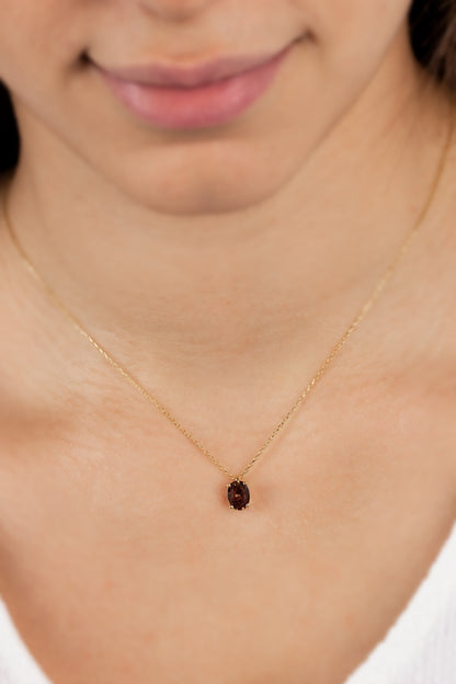 Oval Cut Smoky Quartz Necklace 8K/10K/14K Solid Gold