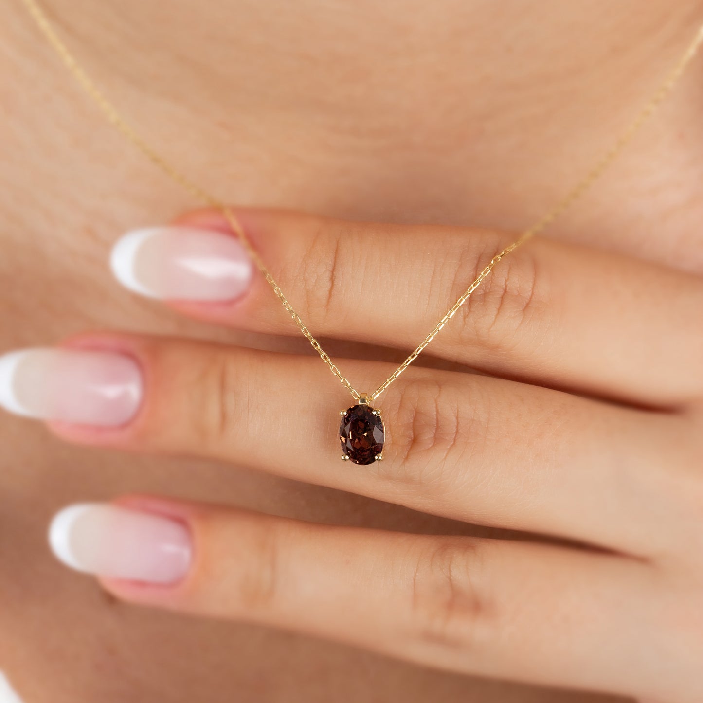 Oval Cut Smoky Quartz Necklace 8K/10K/14K Solid Gold