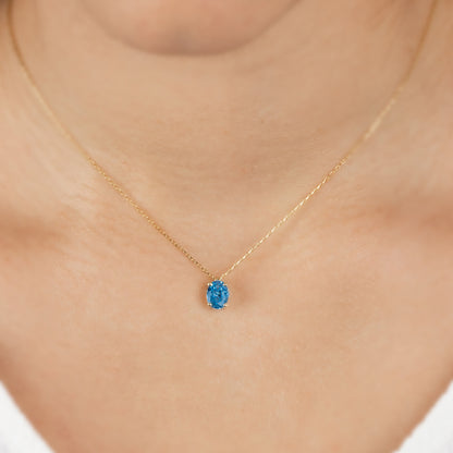Oval Cut Blue Topaz Necklace 8K/10K/14K Solid Gold, December Birthstone