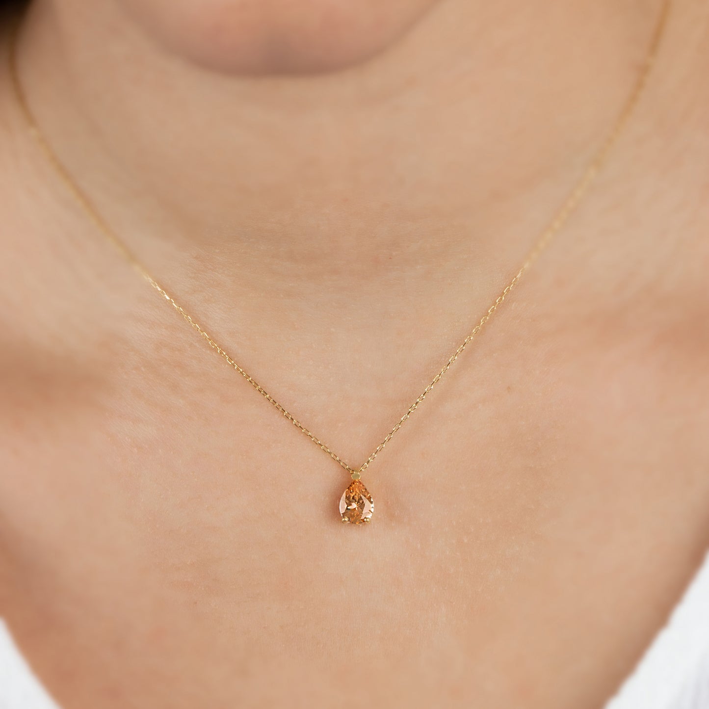 Citrine Drop Necklace 8K/10K/14K Solid Gold, Teardrop November Birthstone