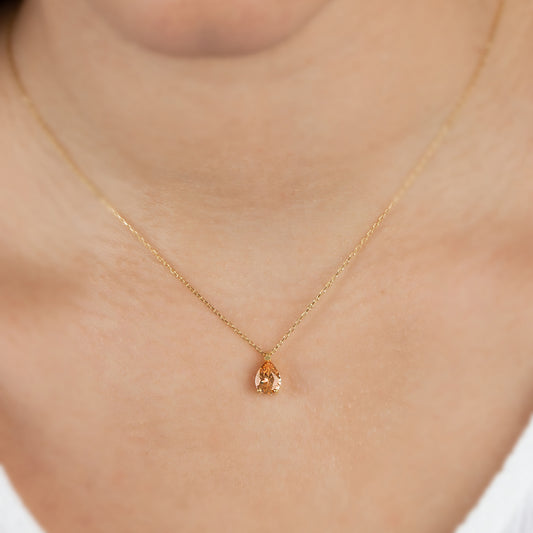 Citrine Drop Necklace 8K/10K/14K Solid Gold, Teardrop November Birthstone
