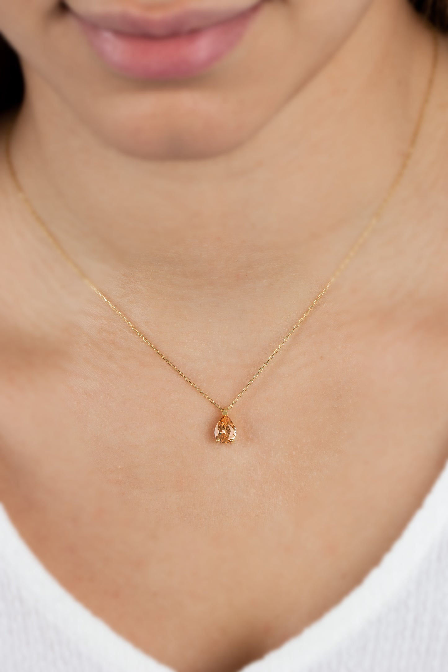 Citrine Drop Necklace 8K/10K/14K Solid Gold, Teardrop November Birthstone