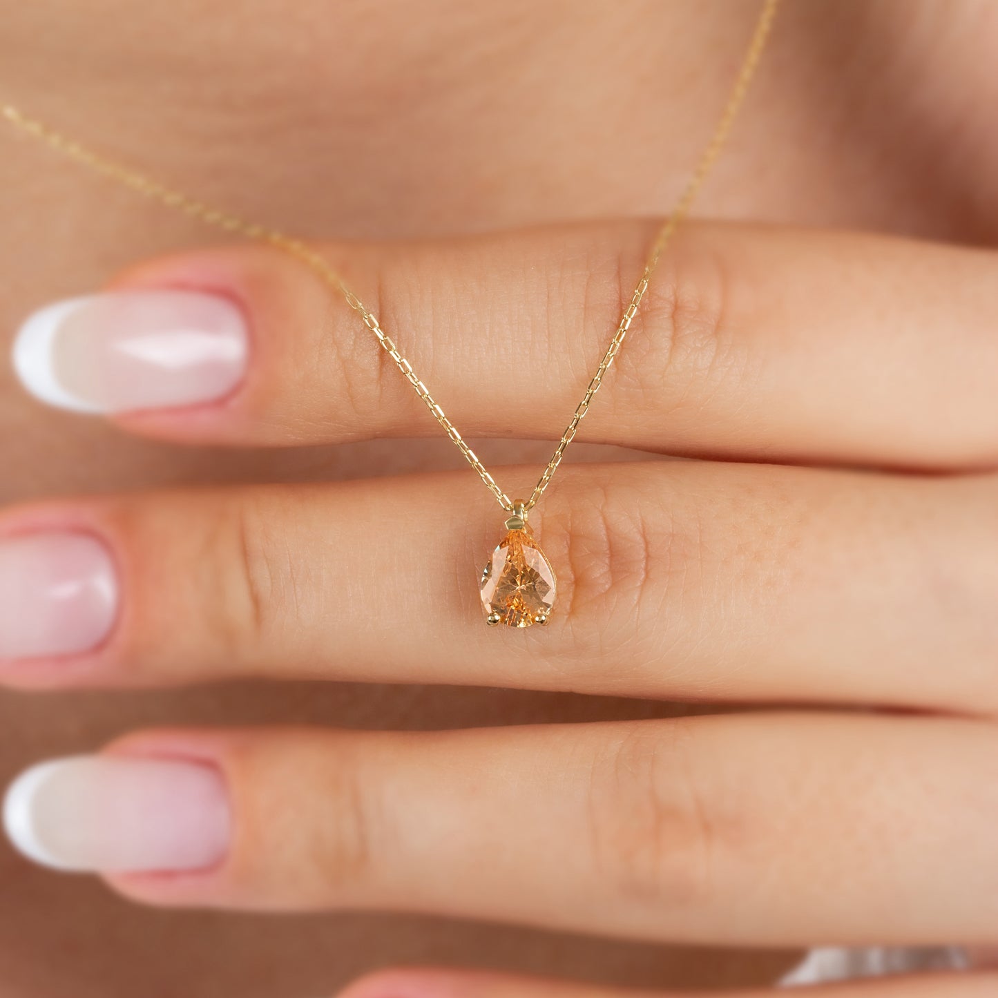 Citrine Drop Necklace 8K/10K/14K Solid Gold, Teardrop November Birthstone