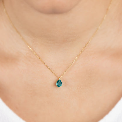 Aqua Green Drop Necklace 8K/10K/14K Solid Gold