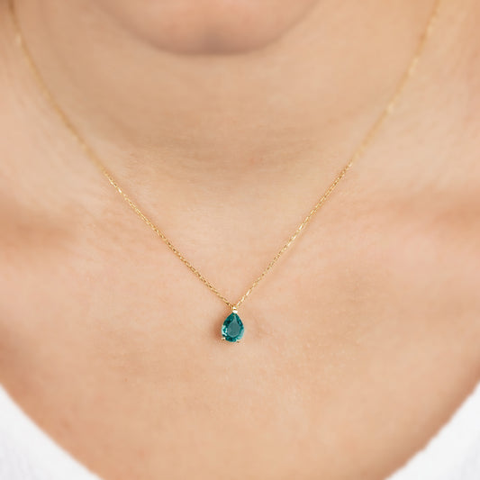 Aqua Green Drop Necklace 8K/10K/14K Solid Gold